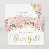 ピンクゴールドの花柄 お願いフラワーガール 招待状 (正面/裏面)