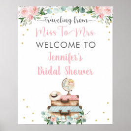 ピンクゴールドの花柄 トラベル ブライダルシャワー ウェルカム ポスター