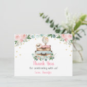 ピンクゴールドの花柄 トラベル ブライダルシャワー サンキューカード (スタンド正面)