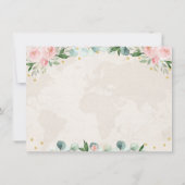 ピンクゴールドの花柄 トラベル ブライダルシャワー サンキューカード (裏面)