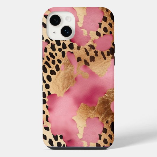 ピンクゴールドの華やかレオパード iPhoneケース (裏面)