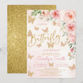 ピンクゴールドの蝶のベビーシャワー招待状 女の子 招待状 (正面/裏面)