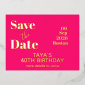 ピンクゴールドの誕生日 セーブ・ザ・デート 箔招待状ポストカード (正面)