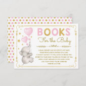 ピンクゴールドの象の赤ちゃんの女の子が本を持ってくるカード エンクロージャーカード (正面/裏面)