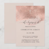 ピンクゴールドの輝きに満ちた洗礼のスクリプト 招待状 (正面/裏面)
