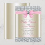 ピンクゴールドの輝く豪華ベビーシャワー 招待状 (正面/裏面)