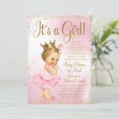 ピンクゴールドの金髪プリンセスチュチュの赤ちゃんお披露目会 招待状 (スタンド正面)