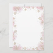 ピンクゴールドの雪の結晶の雪だるまベイビーシャワー 招待状 (裏面)