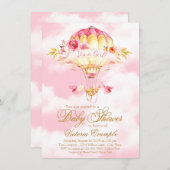 ピンクゴールドの風船のベビーシャワー招待状 招待状 (正面/裏面)