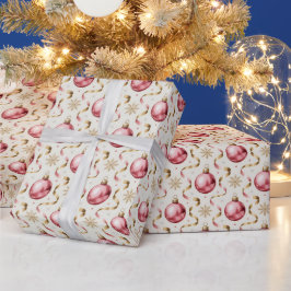 ピンクゴールドの飾り玉 高級クリスマス ホリデーパターン ラッピングペーパー