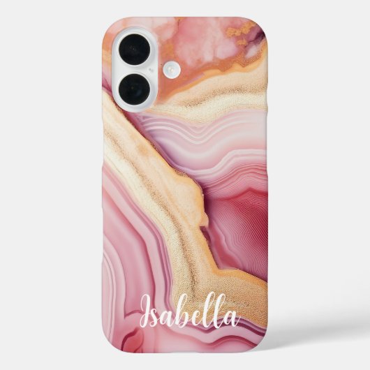 ピンクゴールドアゲート モダン おしゃれ 名前入りデザイン Case-Mate iPhoneケース (裏面)