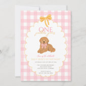 ピンクゴールドゥードル犬の1歳の誕生日パーティー 招待状 (正面)