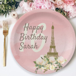 ピンクゴールドエッフェル塔スイートシックスティーン誕生日 ペーパープレート