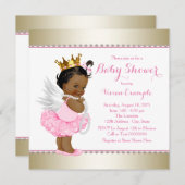 ピンクゴールドエンジェルベイビーガールシャワー 招待状 (正面/裏面)