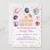 ピンクゴールドギャラクシーカウントダウン開始 ベビーシャワー 招待状 (正面)