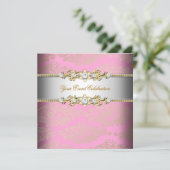 ピンクゴールドクリームエンボス加工 エレガントパーティー 招待状 (スタンド正面)