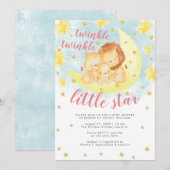 ピンクゴールドグリッターきらきらリトルスター赤ちゃんシャワー 招待状 (正面/裏面)