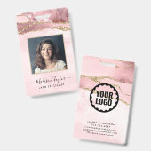 ピンクゴールドグリッター大理石瑪瑙ロゴビジネスID バッジ (表裏)