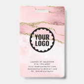 ピンクゴールドグリッター大理石瑪瑙ロゴビジネスID バッジ (裏面)