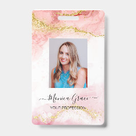 ピンクゴールドグリッター大理石瑪瑙ロゴビジネスID バッジ