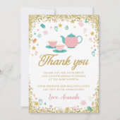 ピンクゴールドグリッター ティーパーティー お礼カード 招待状 (正面)