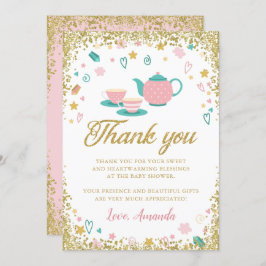 ピンクゴールドグリッター ティーパーティー お礼カード 招待状