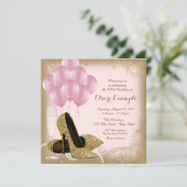 ピンクゴールドグリッター ハイ ヒール 誕生日招待状 招待状 (スタンド正面)