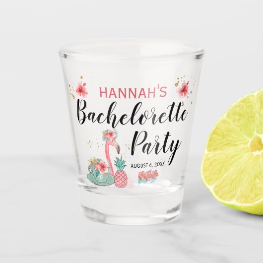ピンクゴールドグリッター フラミンゴ ブライズメイドパーティー ショットグラス (正面)
