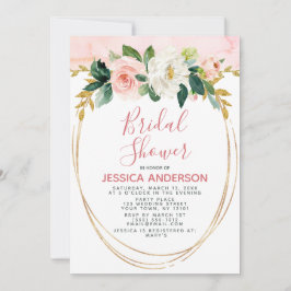 ピンクゴールドグリッター フローラル ブライダルシャワー 招待状