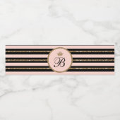 ピンクゴールドグリッター＆ブラック スウィート16 プリンセス クラウン ペットボトルラベル (シングルラベル)