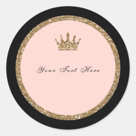 ピンクゴールドグリッター＆ブラック スウィート16 プリンセス クラウン ラウンドシール