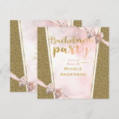 ピンクゴールドグリッター bow sparkle ブライズメイドパーティー 招待状 (正面/裏面)