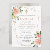 ピンクゴールドグリーンユーカリの女の子の洗礼招待状 招待状 (正面/裏面)