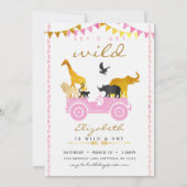 ピンクゴールドサファリ誕生日招待状 招待状 (正面)