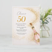 ピンクゴールドシャンパンの50歳の誕生日おめでとう 招待状 (スタンド正面)