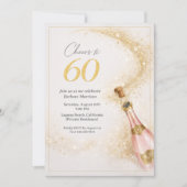 ピンクゴールドシャンパンの60歳の誕生日おめでとう 招待状 (正面)