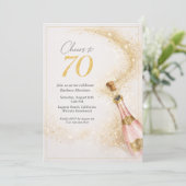ピンクゴールドシャンパンの70歳の誕生日おめでとう 招待状 (スタンド正面)