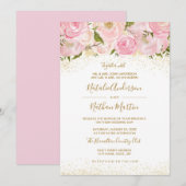 ピンクゴールドスパークルローズの結婚式招待状 招待状 (正面/裏面)