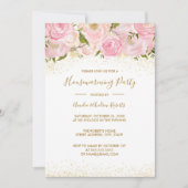 ピンクゴールドスパークルローズ新築祝いパーティー 招待状 (正面)