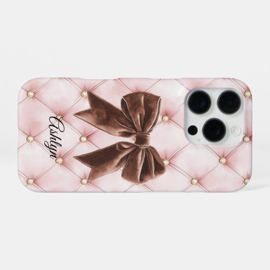 ピンクゴールドタフトブラウンボウ iPhoneケース (裏面横)