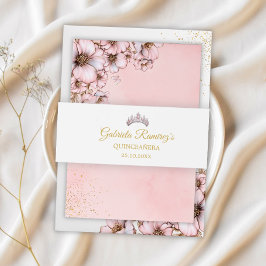 ピンクゴールドティアラ quinceañera 招待状ベリーバンド