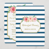 ピンクゴールドネイビーストライプ リハーサルディナー 招待状 (正面/裏面)