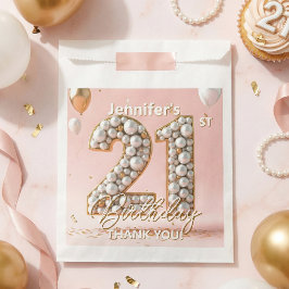 ピンクゴールドバルーン パール 21歳の誕生日おめでとう フェイバーバッグ