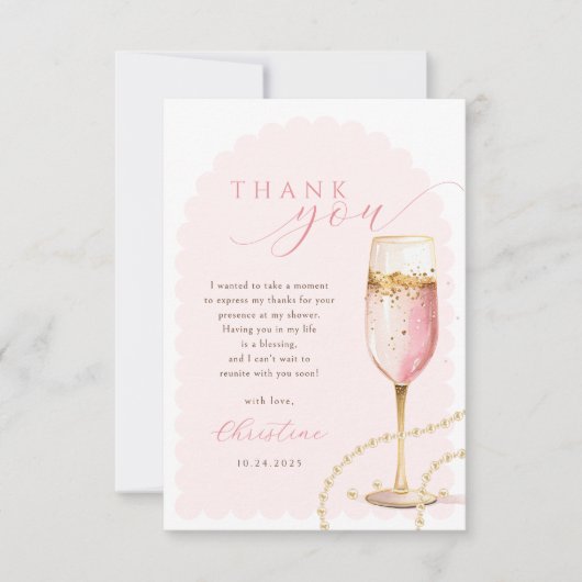 ピンクゴールドパールとプロセッコ ブライダルシャワー サンキューカード (正面)