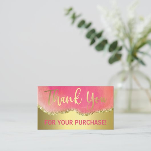 ピンクゴールドフォイルグリッターエーゲート購入ありがとう 名刺 (スタンド正面)