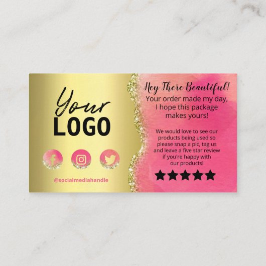 ピンクゴールドフォイルグリッターエーゲート購入ありがとう 名刺 (裏面)