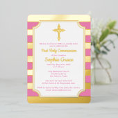 ピンクゴールドフォイルストライプ招待状第1聖餐式クロス 箔招待状 (立ち正面)