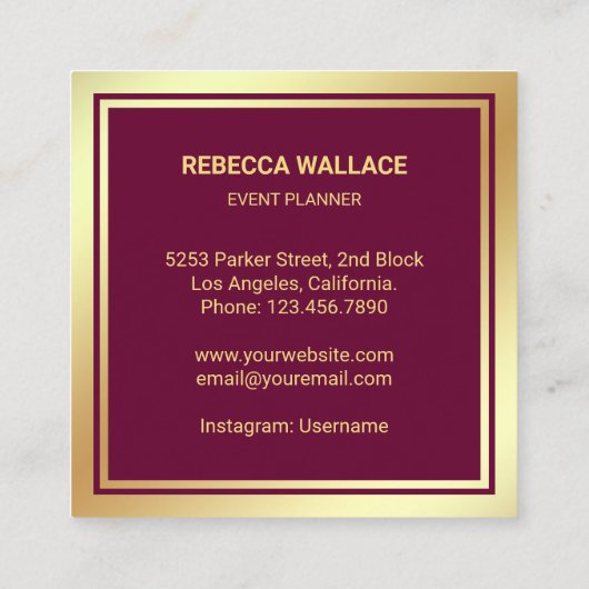 ピンクゴールドフォイルバルーンパーティーイベントプランナー スクエア名刺 (裏面)