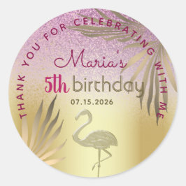 ピンクゴールドフラミンゴ5歳の誕生日 ラウンドシール