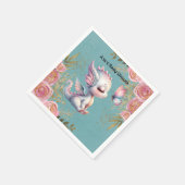 ピンクゴールドフローラルドラゴンバタフライガールベビーシャワー スタンダードカクテルナプキン (角)